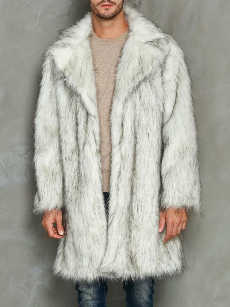 Men’s Clothing |   Faux Fur Coats Oversized Turndown Collar Fashion White Overcoats Clothing Men's Clothing