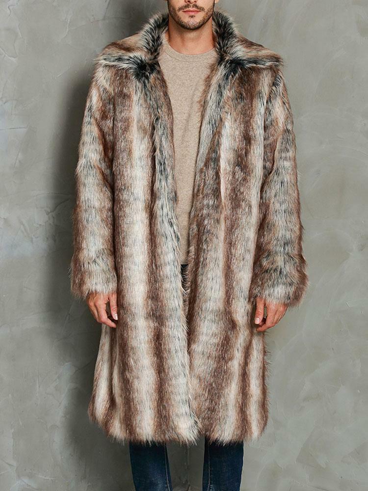 Men’s Clothing |   Faux Fur Coats Strip Turndown Collar Modern Warm Overcoats Clothing Men's Clothing