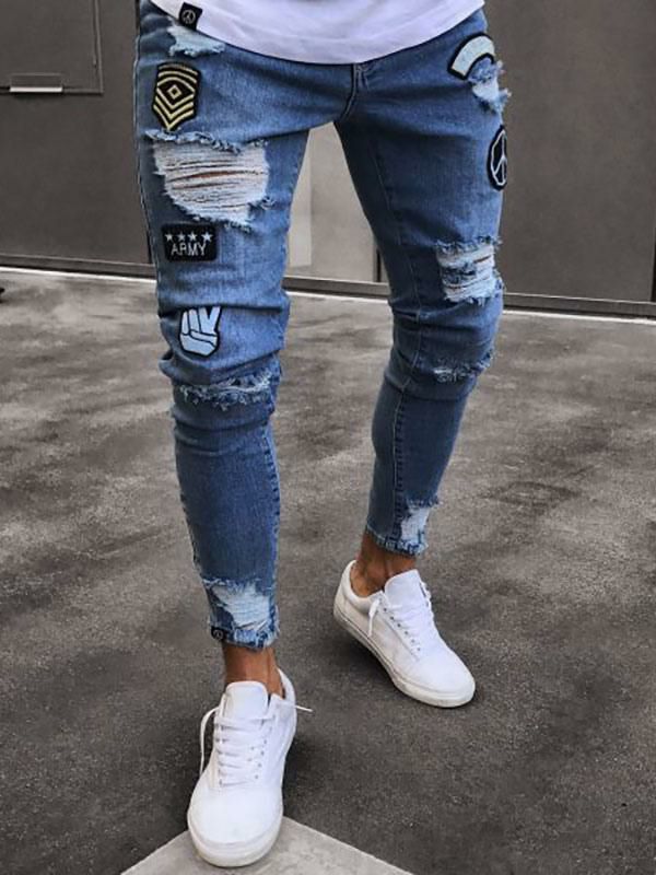 Men’s Clothing |   Jeans Jeans For Men Chic Distressed Antique Design Skinny Light Sky Blue Deep Blue Clothing Men's Clothing