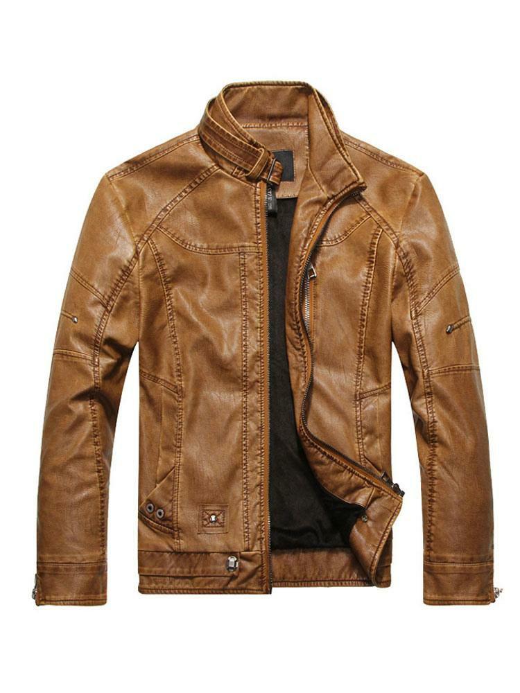 Men’s Clothing |   Leather Jacket For Man Casual Windbreaker Fall Coffee Brown Cool Leather Jacket Clothing Men's Clothing