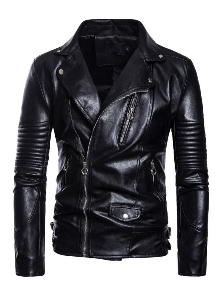 Men’s Clothing |   Leather Jacket For Men Casual Windbreaker Fall Black Cool Leather Jacket Clothing Men's Clothing