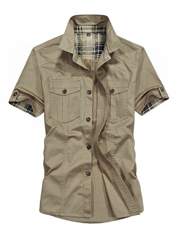 Men’s Clothing |   Man’s Casual Shirt Turndown Collar Casual Asymmetrical Light Brown Shirts Clothing Men's Clothing