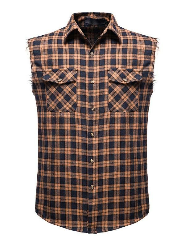 Men’s Clothing |   Man’s Casual Shirt Turndown Collar Casual Plaid Red Shirts Clothing Men's Clothing