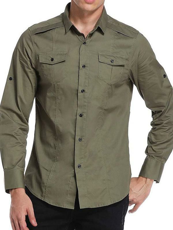 Men’s Clothing |   Man’s Casual Shirt Turndown Collar Casual Removable Grey Shirts Clothing Men's Clothing