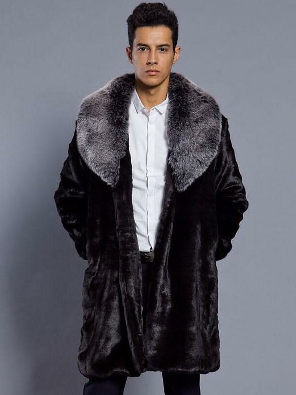 Men’s Clothing |   Men Faux Fur Coat Winter Coat Turndown Collar Long Sleeve Regular Fit Overcoat Clothing Men's Clothing