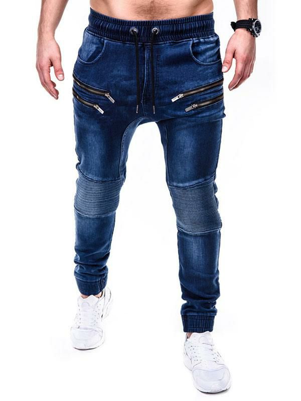 Men’s Clothing |   Men Jeans Chic Distressed Antique Design Skinny Blue Denim Pants Clothing Men's Clothing