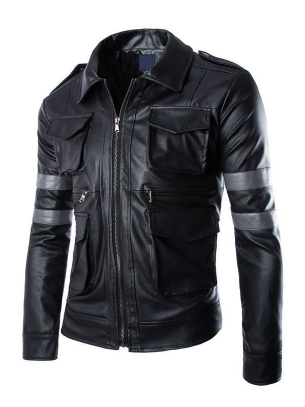 Men’s Clothing |   Men Leather Jackets PU Leather Long Sleeves Windbreaker Black Winter Coats Clothing Men's Clothing