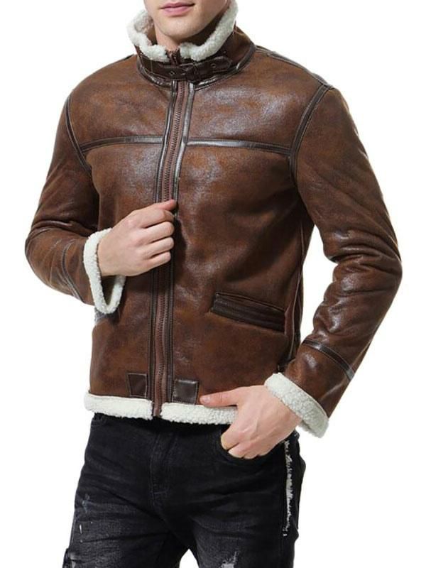 Men’s Clothing |   Men Leather Jackets PU Leather Windbreaker Coffee Brown Stylish Winter Coats Clothing Men's Clothing