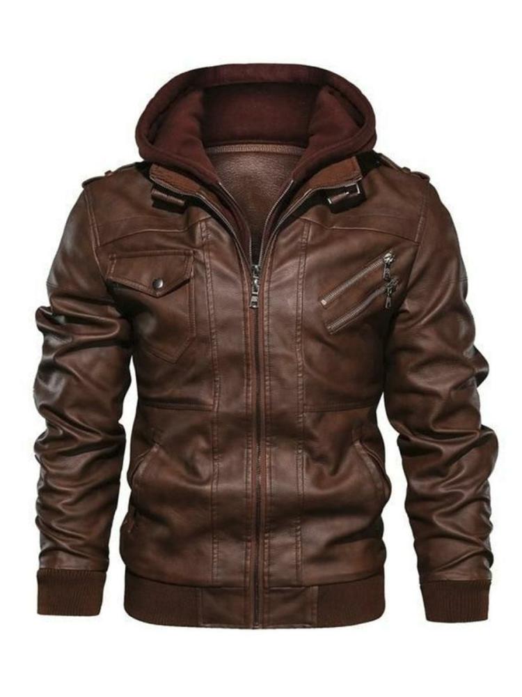 Men’s Clothing |   Men Leather Jackets Zipper PU Leather Windbreaker Brown Fashion Coats Clothing Men's Clothing