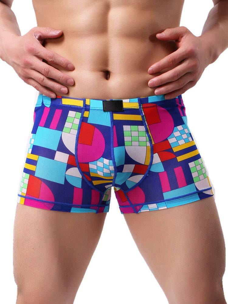 Men’s Clothing |   Men Panties Printed Aqua Geometric Lycra Silk Boxer Briefs Lingerie Clothing Men's Clothing