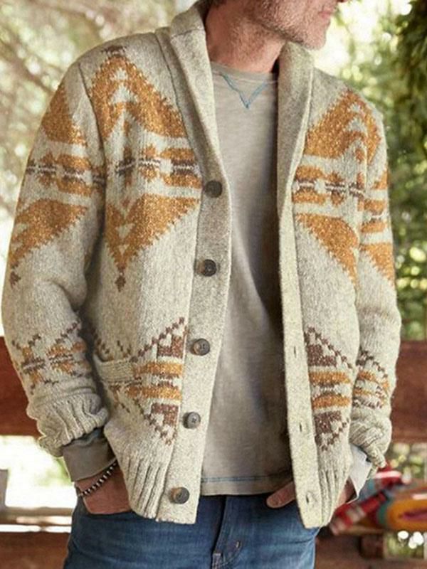 Men’s Clothing |   Men’s Clothing Cardigan Men’s Sweaters Cardigans Casual Geometric Long Sleeves Unique Khaki Khaki Clothing Men's Clothing