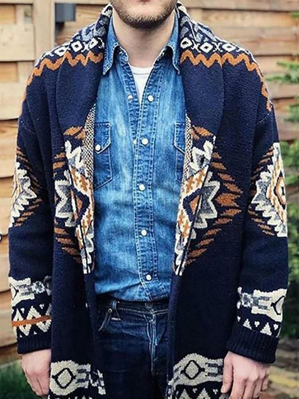 Men’s Clothing |   Men’s Clothing Casual Cardigan Men’s Sweaters Cardigans Casual Geometric Long Sleeves Comfy Blue Blue Clothing Men's Clothing