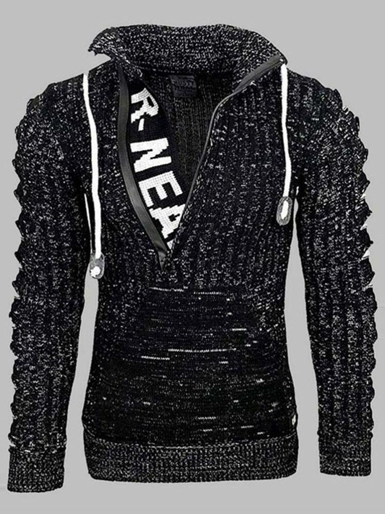 Men’s Clothing |   Men’s Sweaters Pullover Knitwear Turndown Collar Winter Black White Clothing Men's Clothing