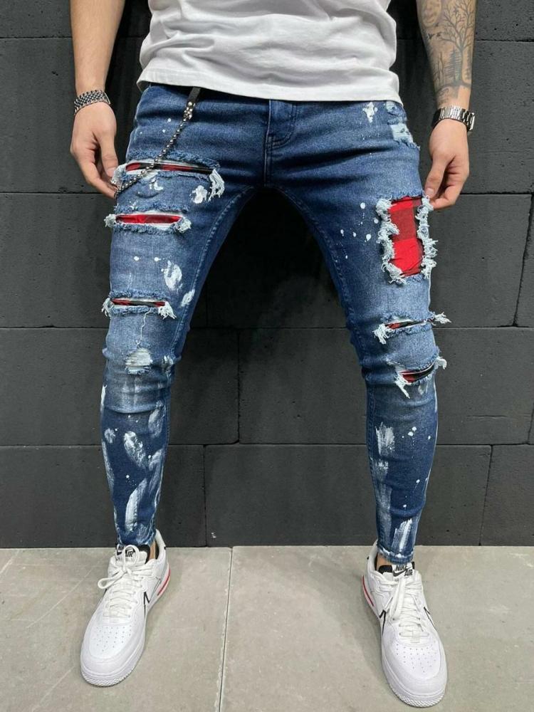 Men’s Clothing |   Pants For Men Casual Distressed Skinny Deep Blue Pants Clothing Men's Clothing