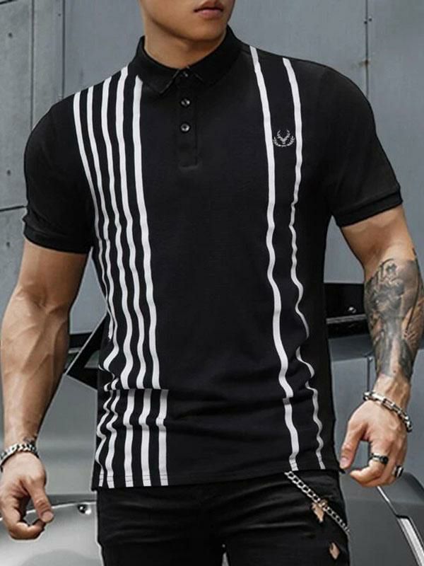 Men’s Clothing |   Polo Shirt For Men Printed Turndown Collar Short Sleeves Regular Fit Black Fashion Polo Shirts Clothing Men's Clothing