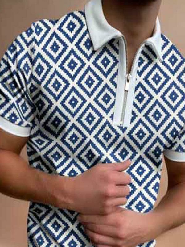 Men’s Clothing |   Polo Shirt For Men Turndown Collar Short Sleeves Zipper Regular Fit Blue Smart Polo Shirts Clothing Men's Clothing