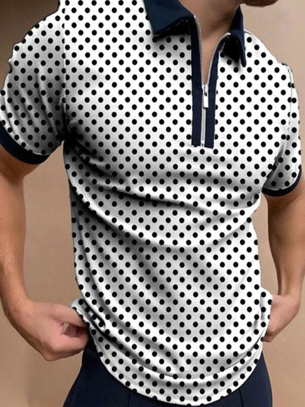 Men’s Clothing |   Polo Shirt For Men Turndown Collar Short Sleeves Zipper Regular Fit White Smart Polo Shirts Clothing Men's Clothing