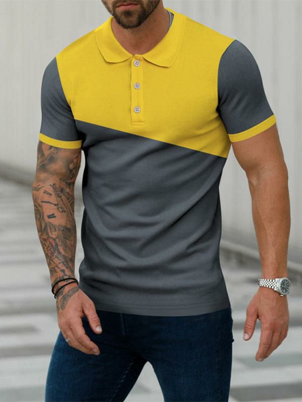 Men’s Clothing |   Polo Shirt Printed Turndown Collar Short Sleeves Regular Fit Yellow Fashionable Polo Shirts Clothing Men's Clothing