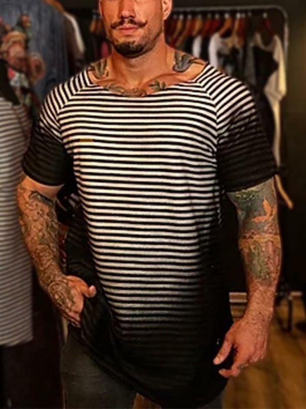 Men’s Clothing |   T-shirts Chic Jewel Neck Stripes Short Sleeves Clothing Men's Clothing