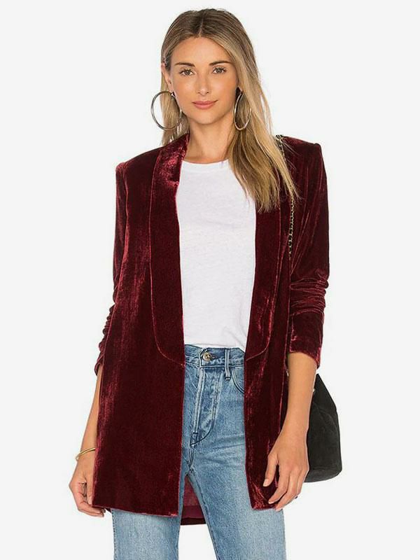 Outerwear |   Blazer For Women Velour Long Sleeves Solid Color Tailored Jacket Clothing Outerwear