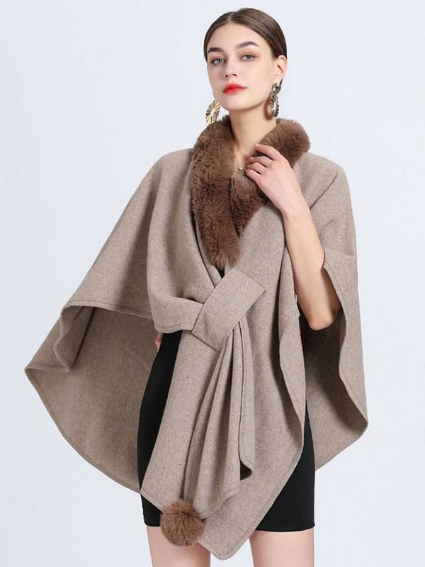 Outerwear |   Cloak Cape Faux Fur Shawl Wraps Fall Outerwear For Women Clothing Outerwear