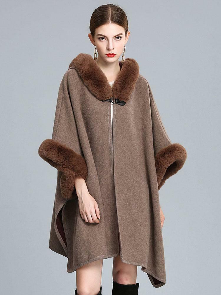 Outerwear |   Cloak Cape Hooded Faux Fur Fall Poncho Coat For Women 2024 Clothing Outerwear