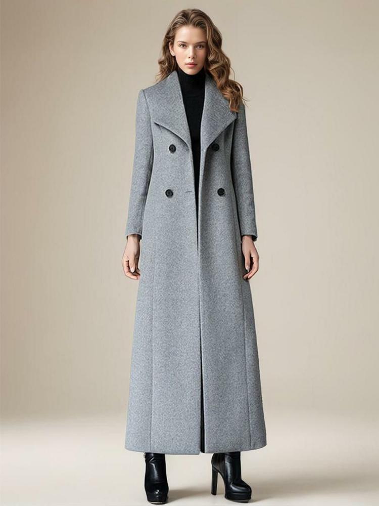 Outerwear |   Coat For Woman Turndown Collar Buttons Retro Grey Wrap Coat Clothing Outerwear