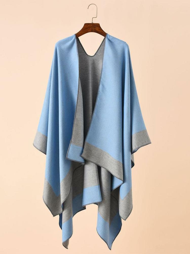 Outerwear |   Color Block Poncho Daily Casual Cape Clothing Outerwear