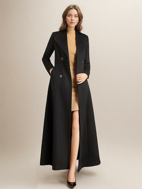 Outerwear |   Elegant Coat Lapel Long Sleeves Pockets Belted Outerwear Clothing Outerwear