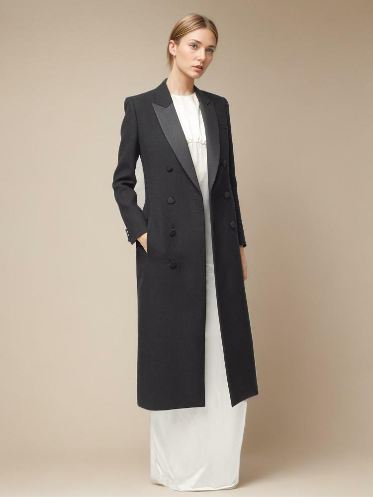 Outerwear |   Extra Long Blazer For Women Lapel Solid Color Fall Spring Outerwear Clothing Outerwear