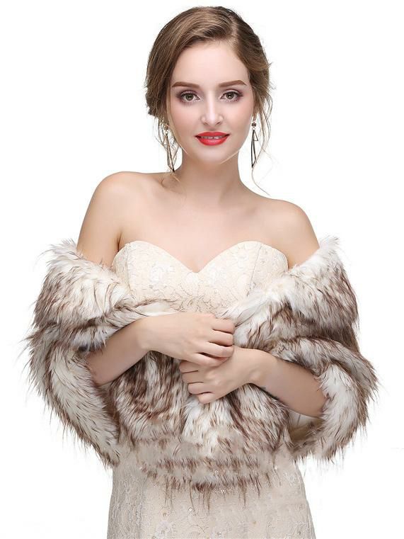 Outerwear |   Faux Fur Wedding Wrap Bridal Shawl Winter Warm Cover Ups Clothing Outerwear