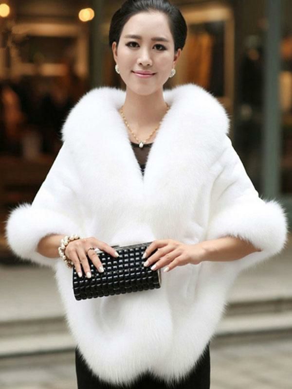 Outerwear |   Faux Fur Wrap Shawl White Poncho Winter Cape Coat Clothing Outerwear