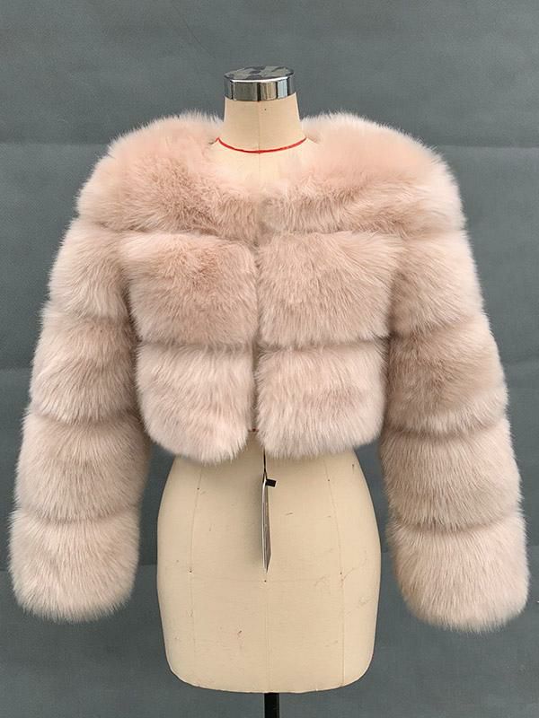 Outerwear |   Faux Fur Coats Camel Raised Waist Long Sleeves Faux Fur Jacket Women Coat Clothing Outerwear