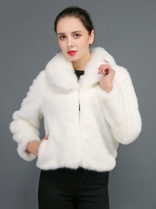 Outerwear |   Faux Fur Coats Long Sleeves Turndown Collar Winter Short Outerwear Clothing Outerwear