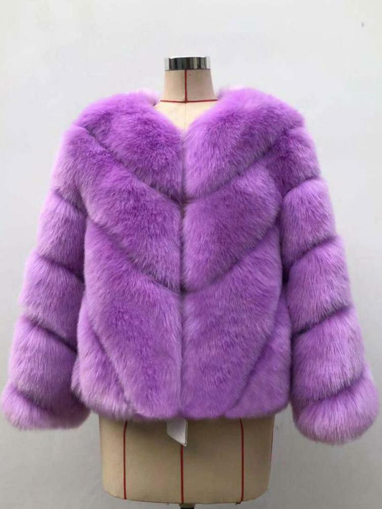 Outerwear |   Faux Fur Coats Long Sleeves V-Neck Fall Winter Outerwear For Women Clothing Outerwear