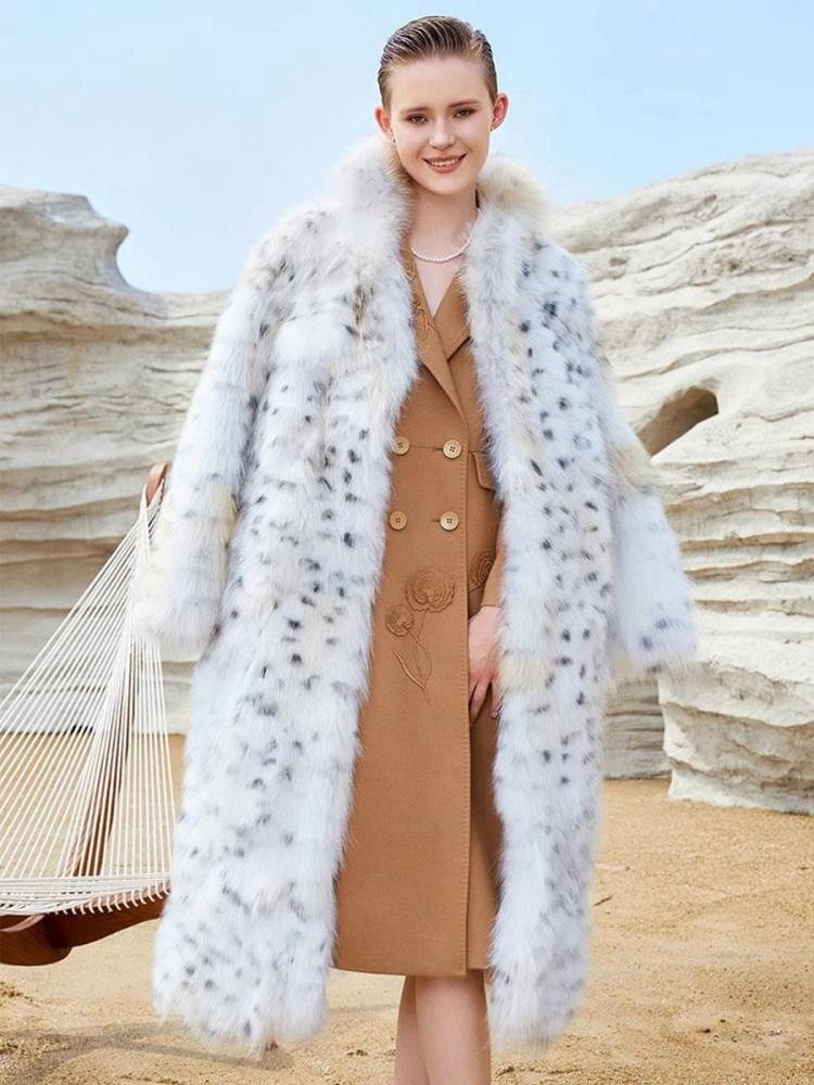 Outerwear |   Faux Fur Coats White Animal Print Oversized Women Long Outerwear Clothing Outerwear