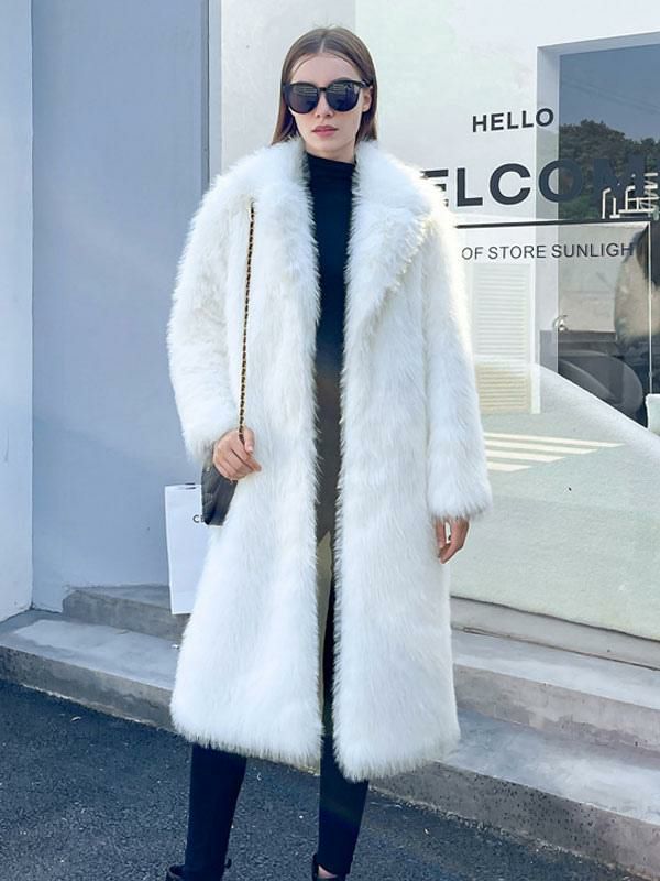 Outerwear |   Faux Fur Coats White Winter Outwear For Women 2024 Clothing Outerwear