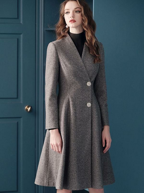 Outerwear |   Gray Wrap Coat For Woman V-Neck Warm Winter Outerwear 2024 Clothing Outerwear