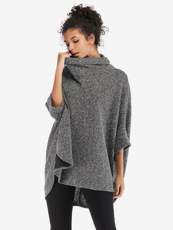 Outerwear |   Half Sleeves Cape High Collar Oversized Casual Elegant Poncho Clothing Outerwear