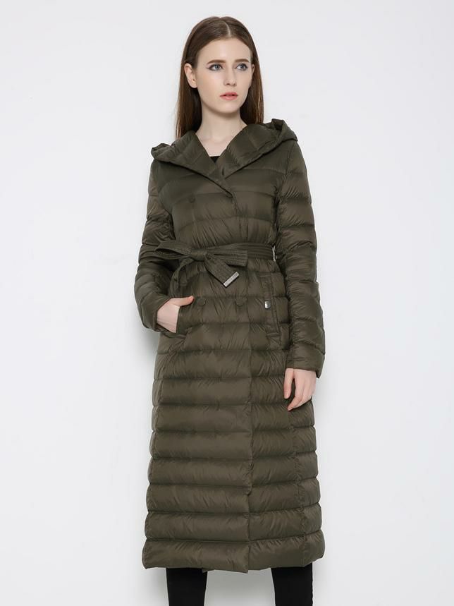 Outerwear |   Hooded Down Coat Quilted Belted Winter Outerwear For Women Clothing Outerwear