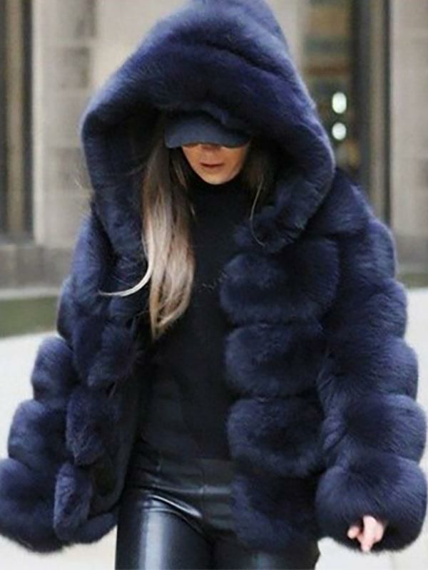 Outerwear |   Hooded Faux Fur Coat Winter Short Outerwear For Women 2024 Clothing Outerwear