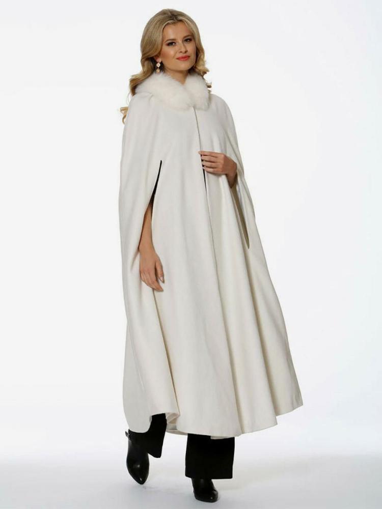 Outerwear |   Hooded Poncho For Women Ivory Oversized Faux Fur Cape Outerwear Clothing Outerwear