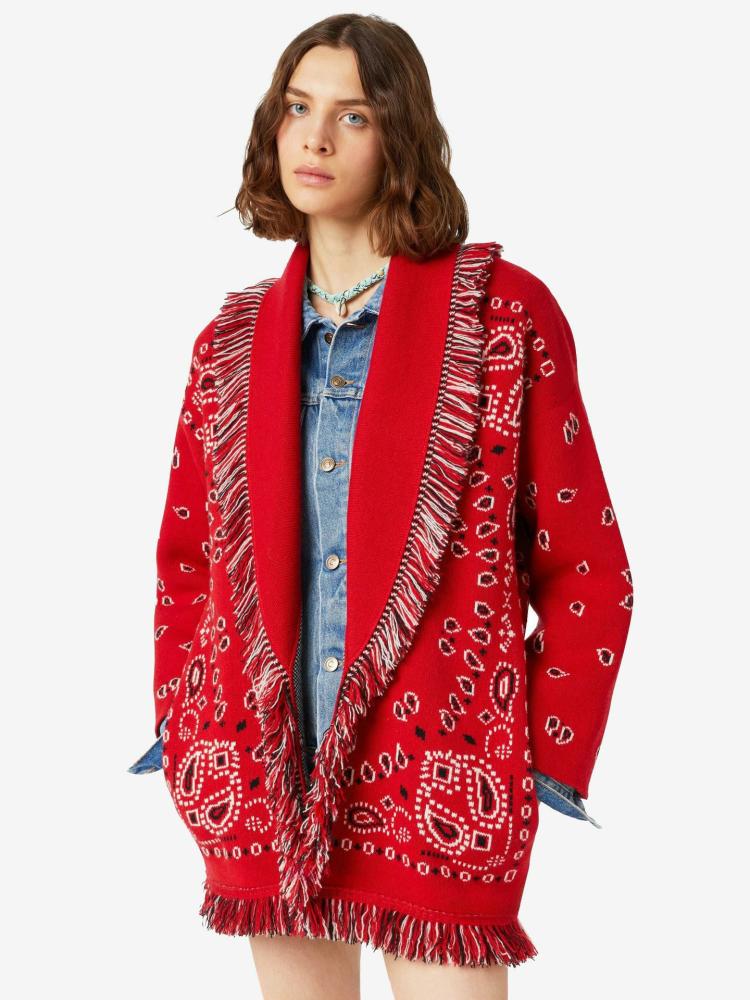 Outerwear |   Jacquard Cardigans Paisley Inspired Tassel Trim Belted Wool Blend Boho Sweater Clothing Outerwear