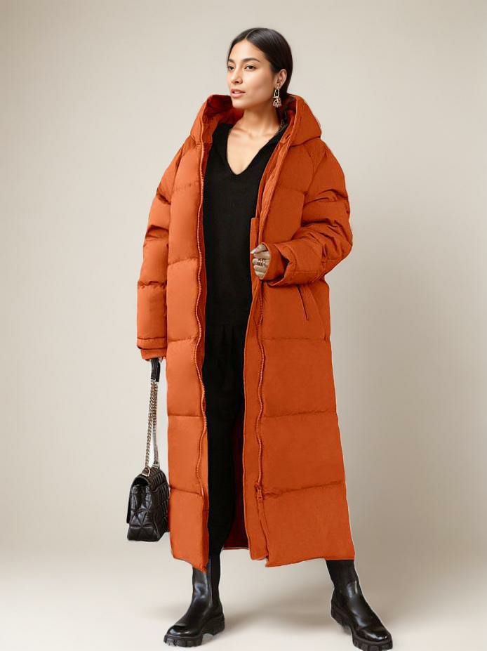 Outerwear |   Long Puffer Coats Orange Hooded Winter Outerwear For Women Clothing Outerwear