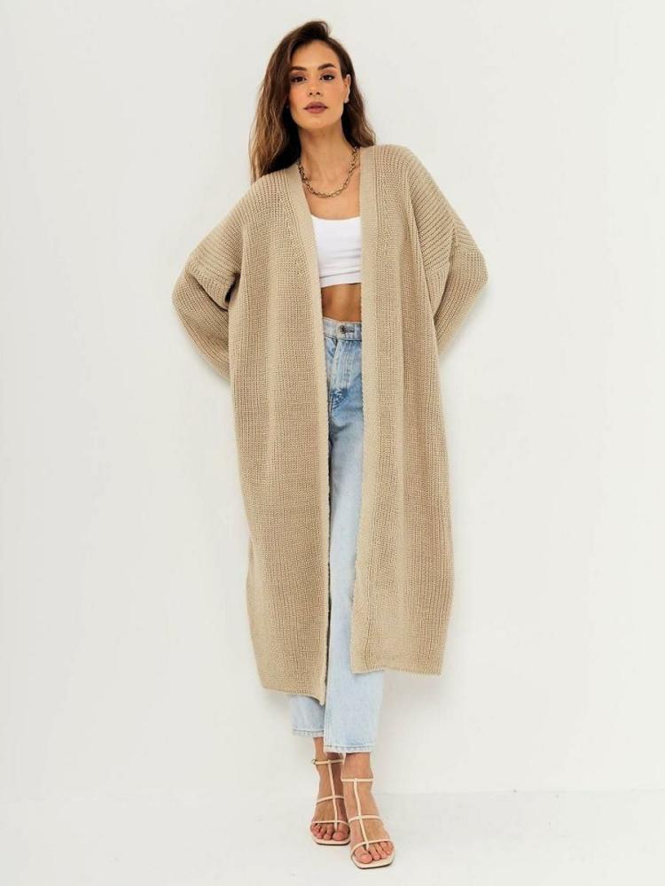 Outerwear |   Longline Cardigan Open Front Drop Shoulder Casual Elegant Sweaters Clothing Outerwear