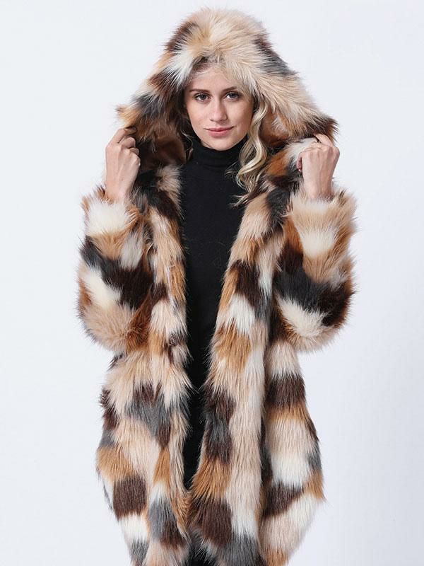 Outerwear |   Multicolored Faux Fur Coats Hooded Slant Pockets Winter Outerwear Clothing Outerwear