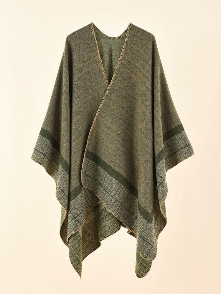 Outerwear |   Olive Cape Plaid Spring Summer Fall Winter Poncho Clothing Outerwear