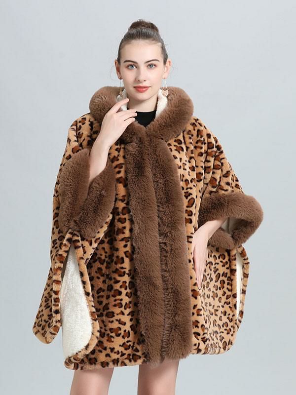 Outerwear |   Poncho Coat Leopard Hooded Cape Winter Outerwear 2024 Clothing Outerwear