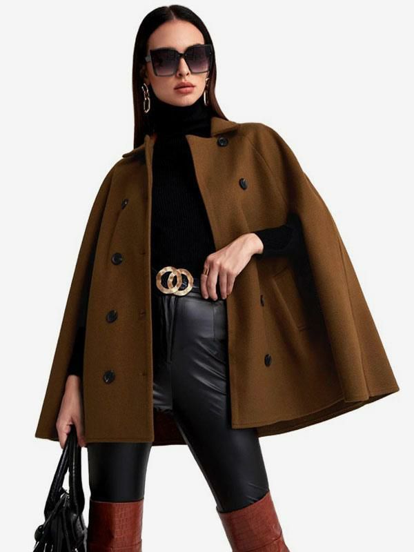 Outerwear |   Poncho Double Breasted Woolen Cape Outerwear For Women 2024 Clothing Outerwear