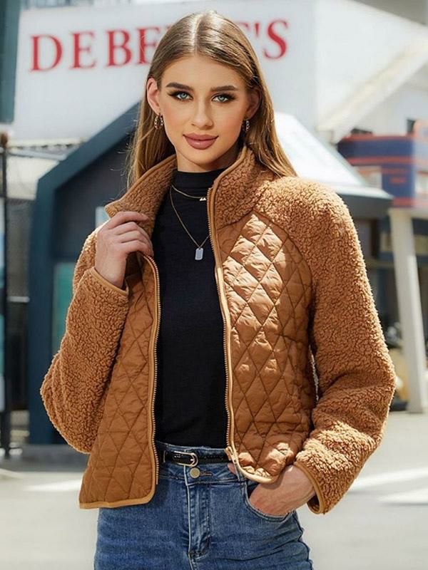 Outerwear |   Quilted Jacket Stand Collar Long Sleeves Fall Winter Outerwear For Women Clothing Outerwear